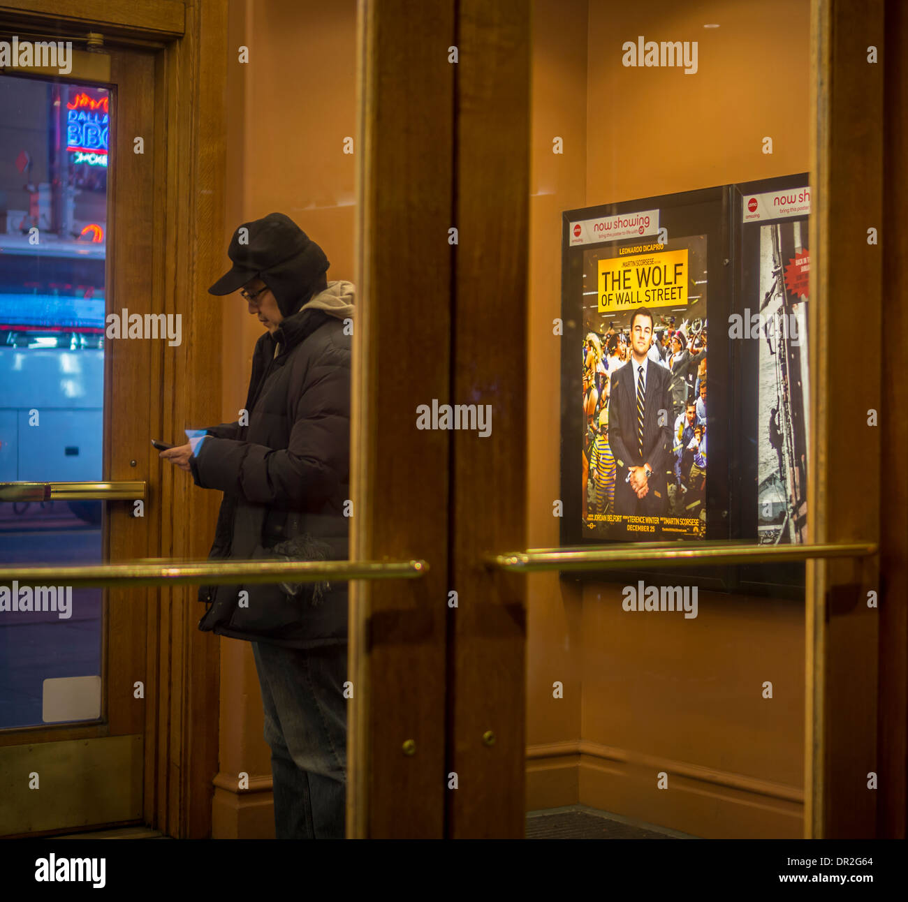 A poster for the Best Picture Academy Award nominated The Wolf of Wall Street is seen at the AMC