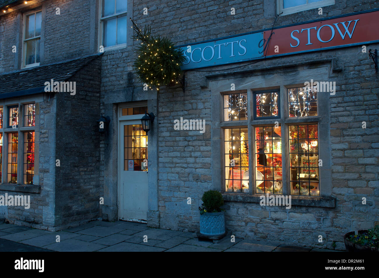 Scotts of Stow shop at Christmas, Market Square, Stow-on-the-Wold, Gloucestershire, UK Stock Photo