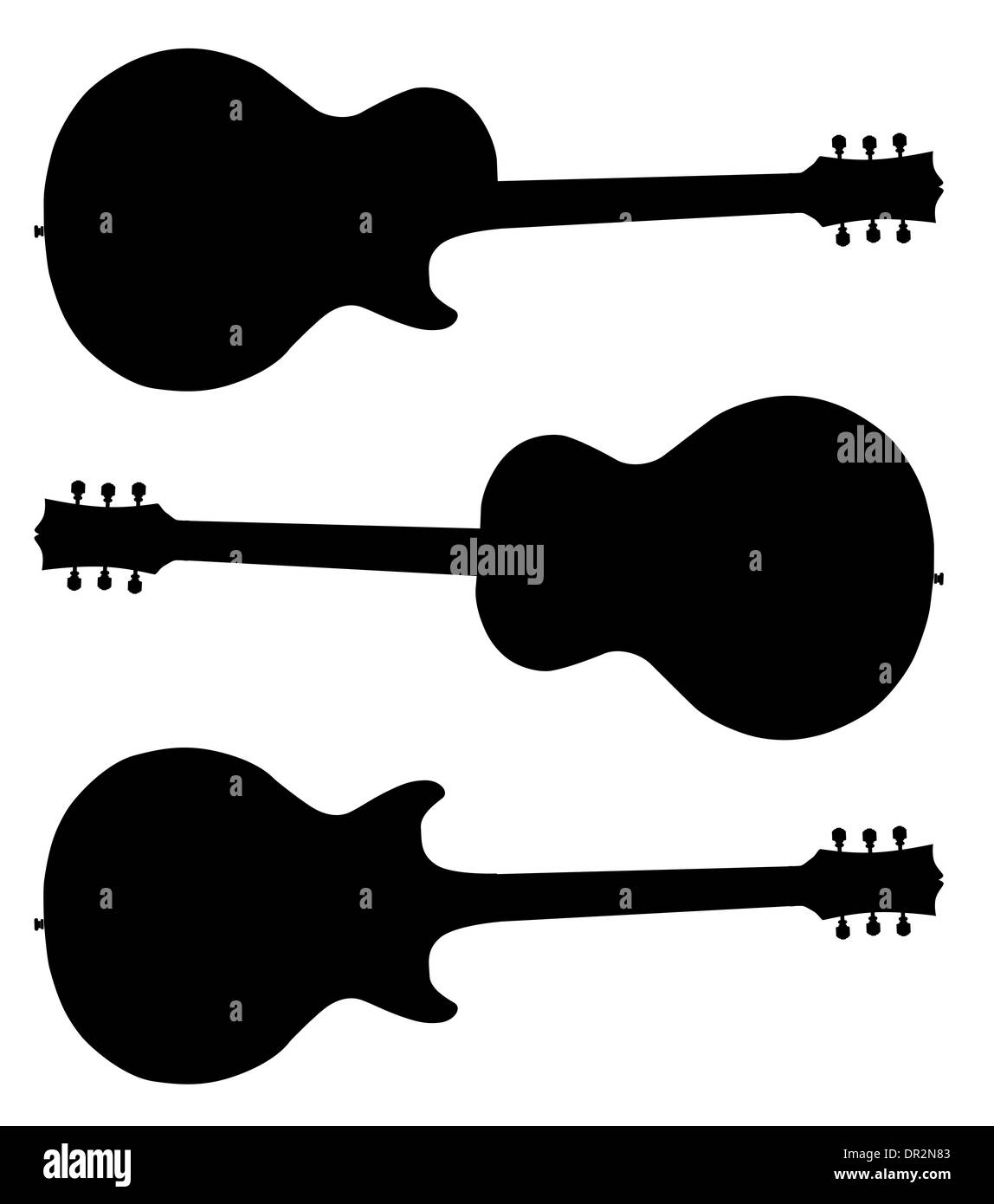 Traditional guitar shape silhouettes isolated over a white background Stock Photo