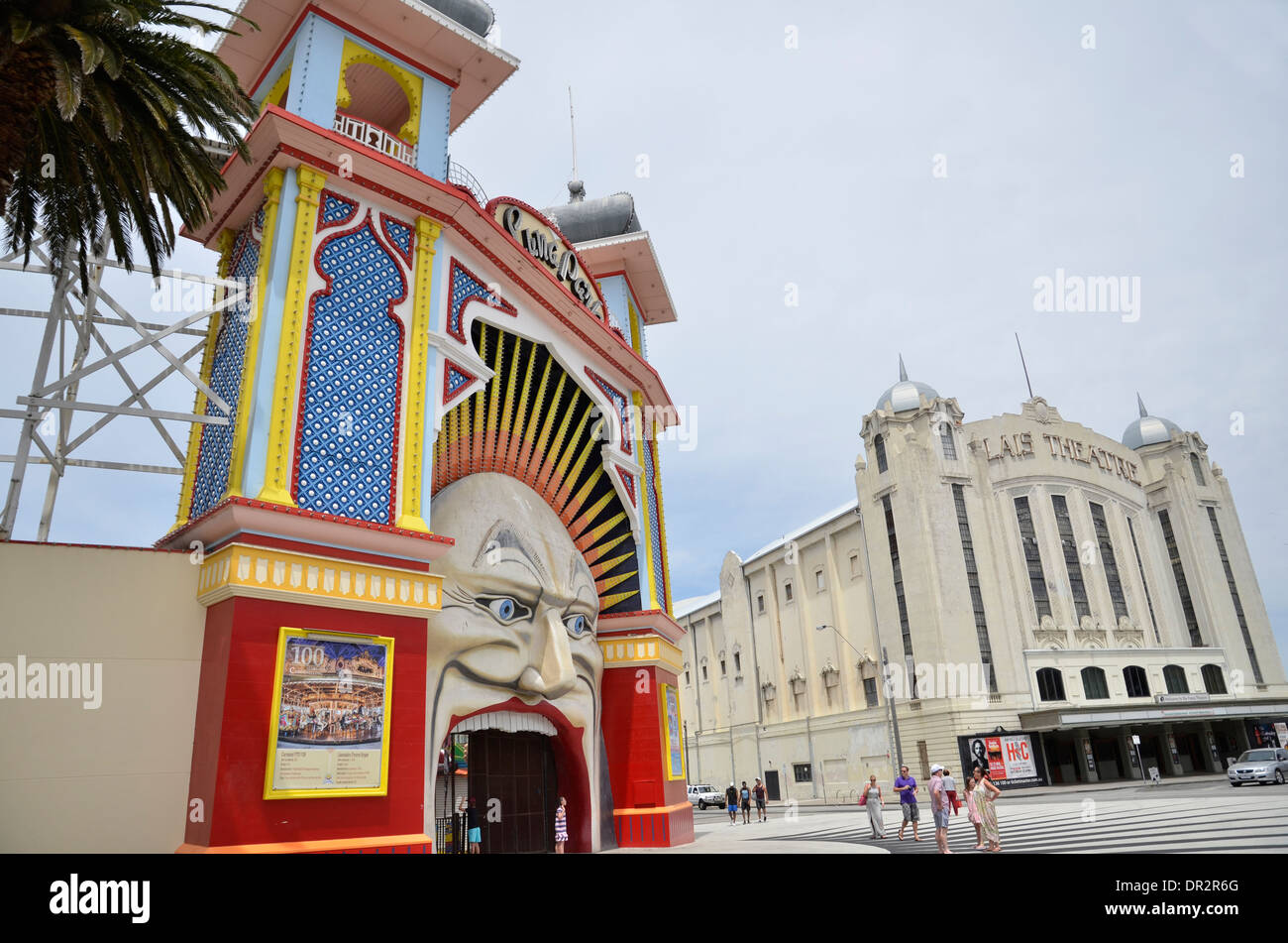 Luna Park Amusement Park and the Palais Theatre in the Melbourne suburb of St. Kilda Stock Photo