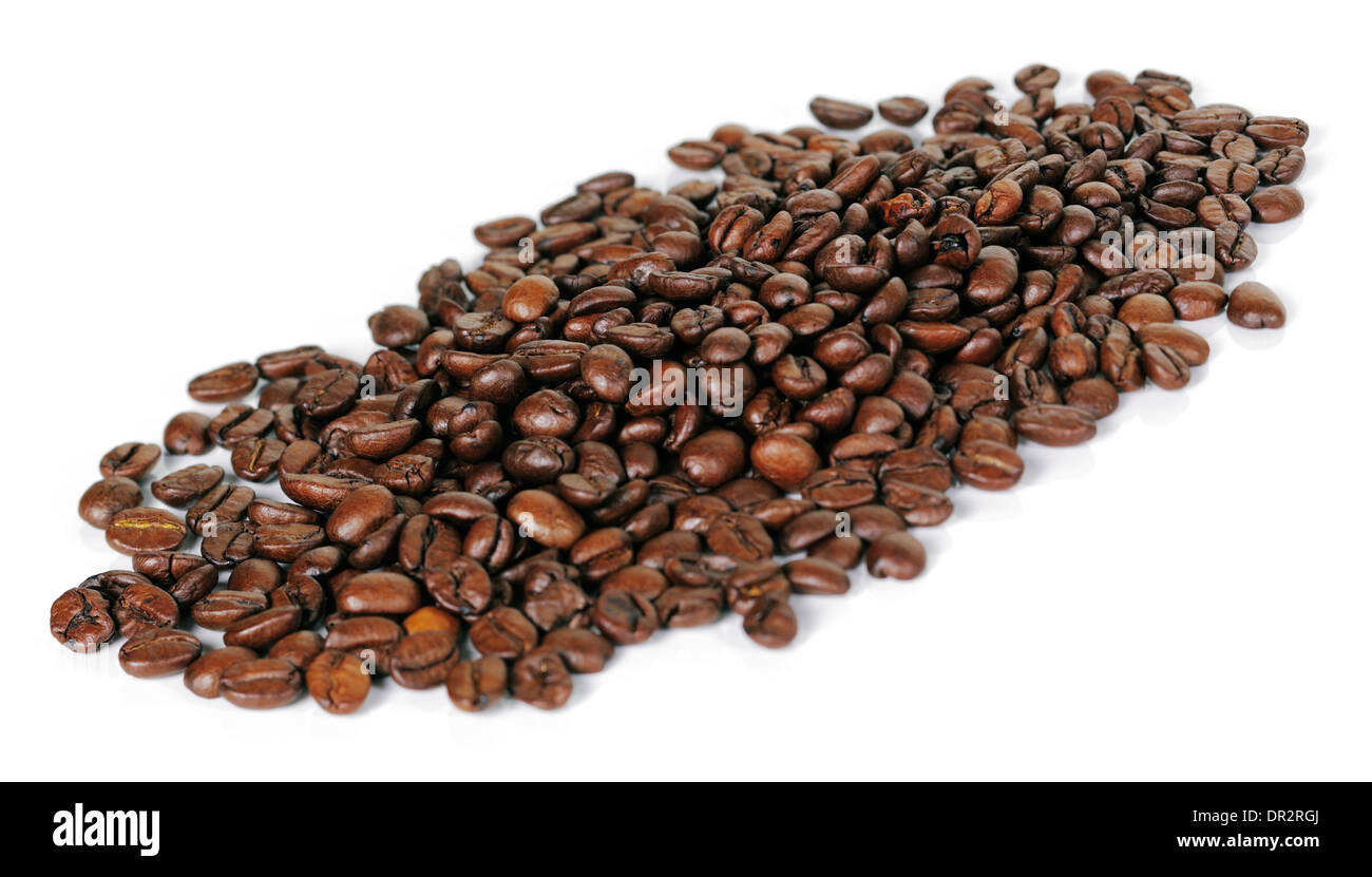 A pile of coffee beans with the focus plane traveling diagonally along