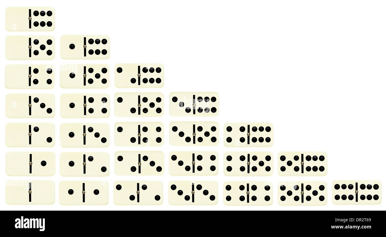full set of dominoes tiles isolated on white background Stock Photo