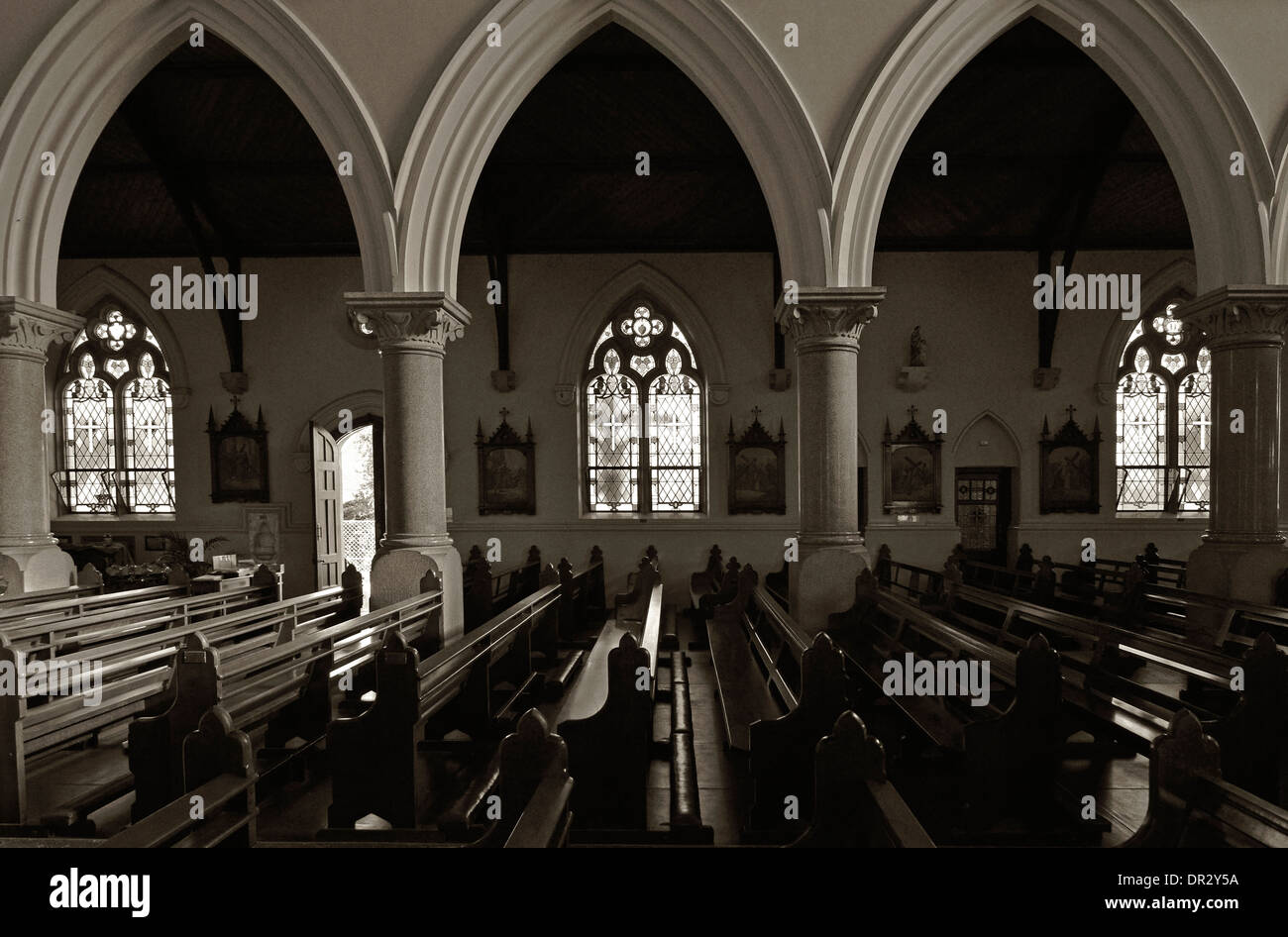 interior of st mary's catholic church, warwick, queensland, in sepia Stock Photo
