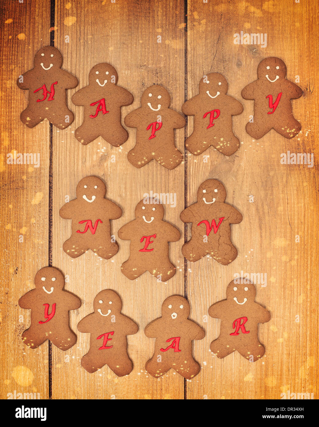 Homemade festive gingerbread men for the New Year Stock Photo