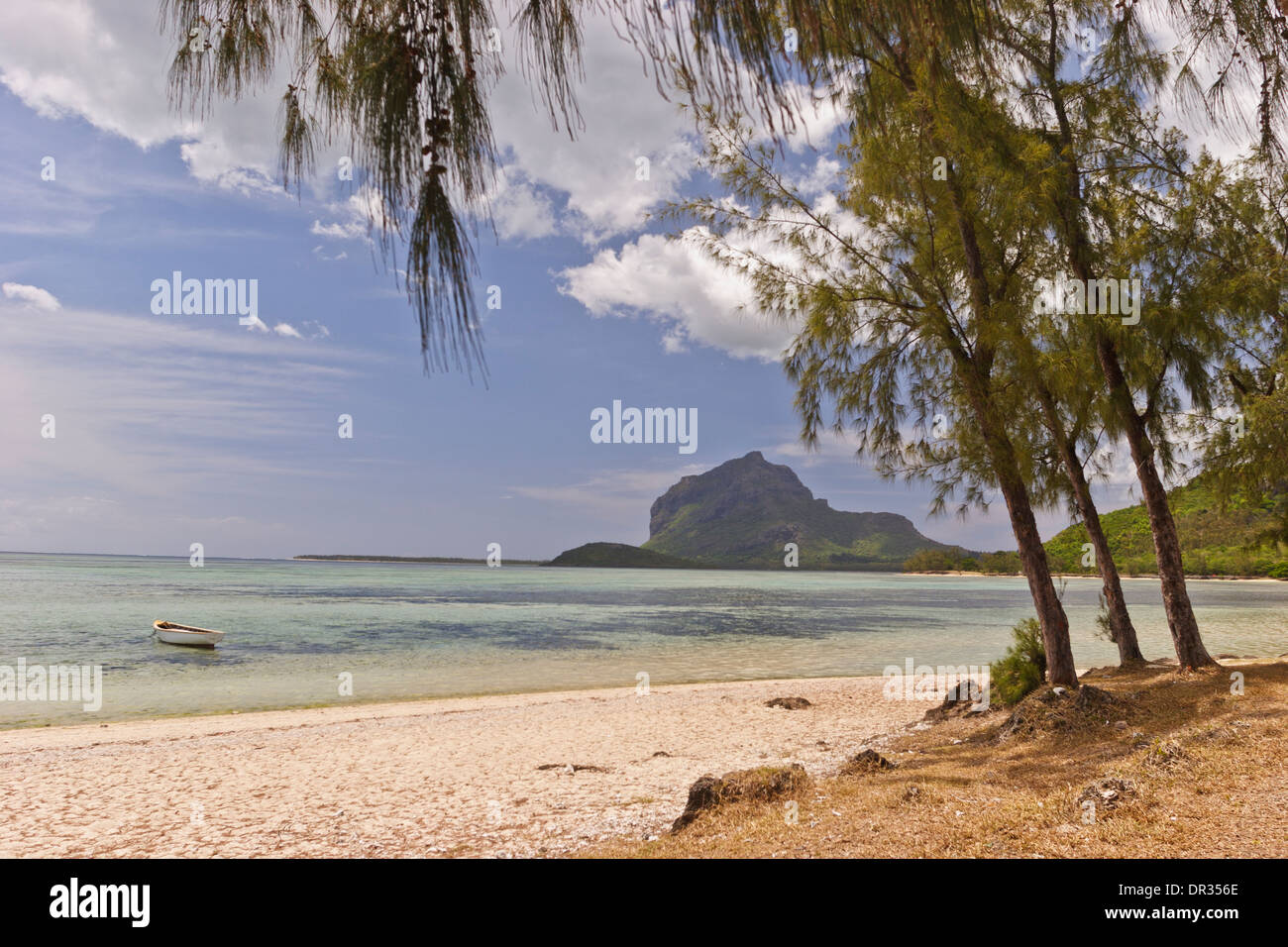 La Prairie beach with Le Morne Brabant mountain in the distance, Black