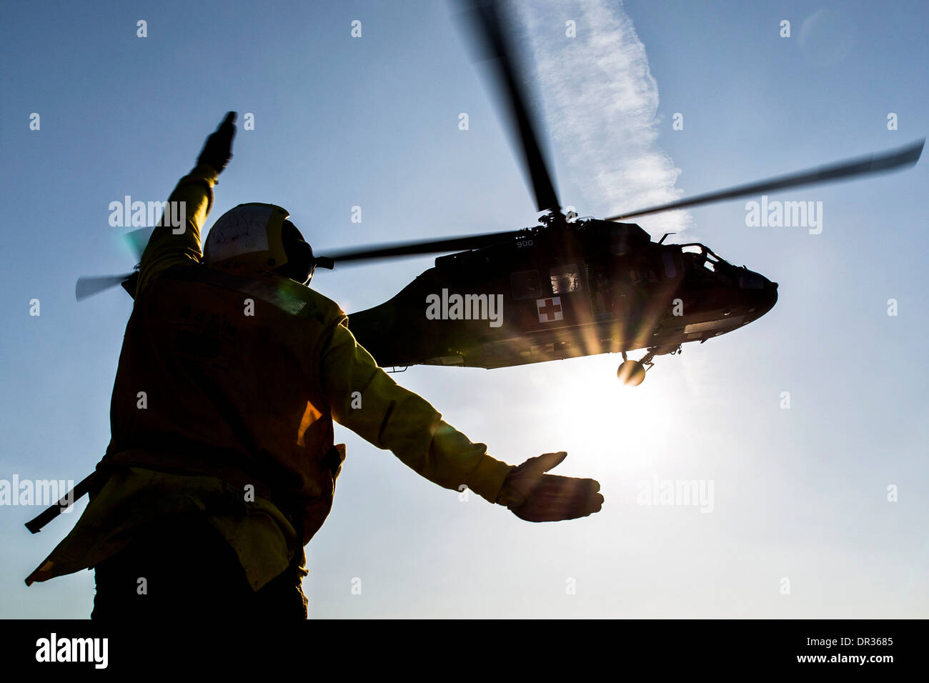 UH-60 Medevac Black Hawk during a deck landing Stock Photo