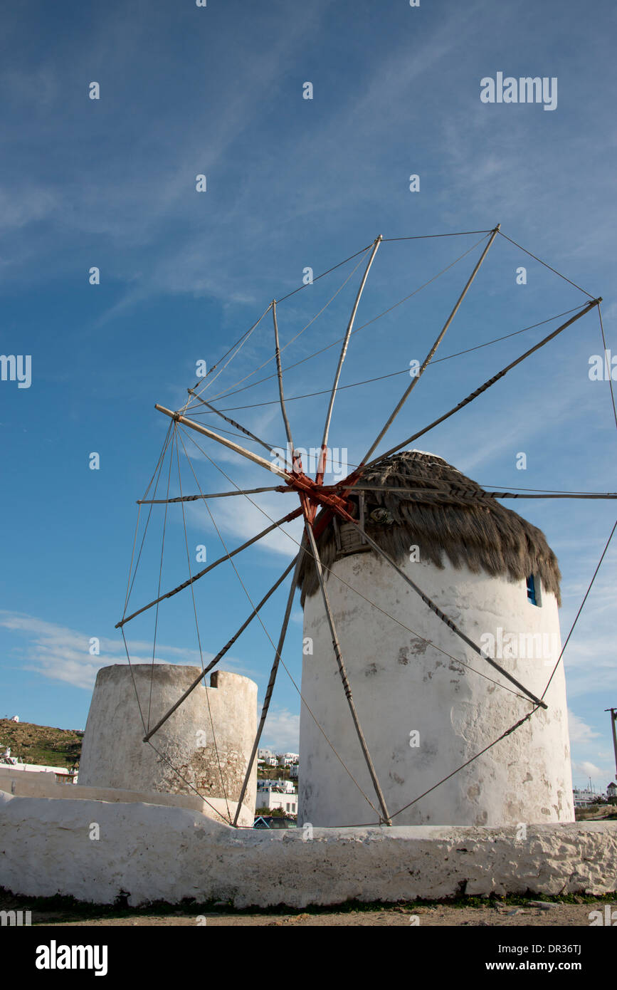 Greece, Cyclades group of islands, Mykonos, Hora. Historic 16th century Cycladic style windmill. Stock Photo