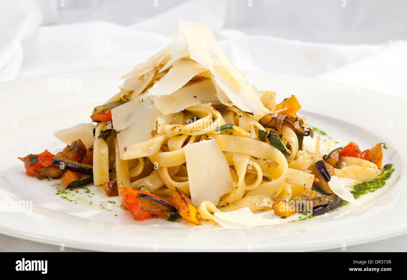 Italian pasta w aubergine and parmesan Stock Photo