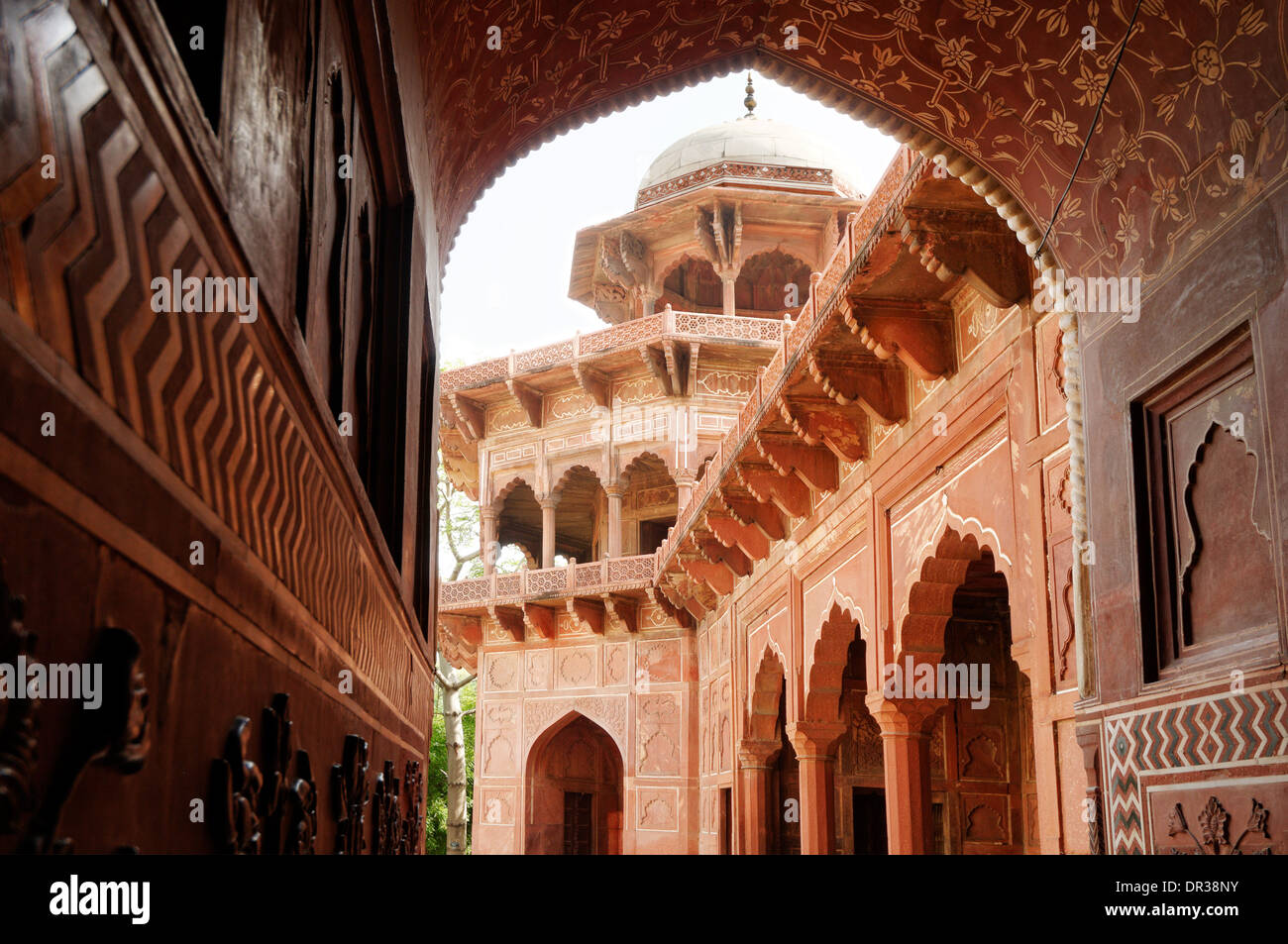 Red sandstone buildings in the Taj Mahal complex Stock Photo