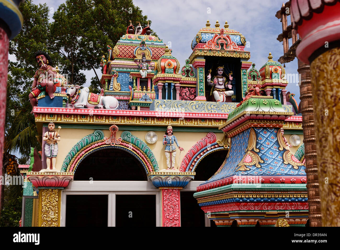 A colourful Hindu Temple with figurines near Cap Malheureux, Mauritius ...