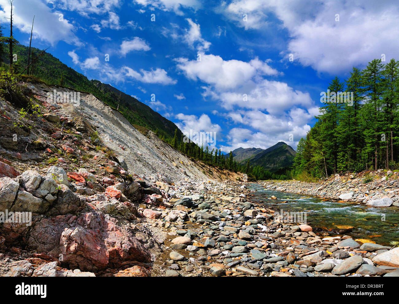 Rock slides near the river the result of lateral erosion of the river