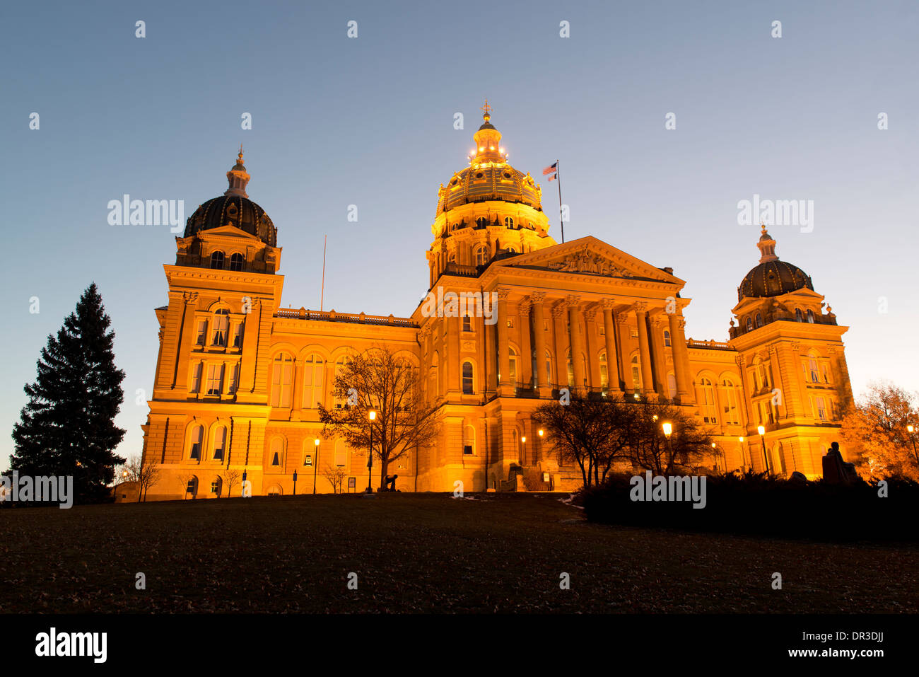 Iowa State Capitol building at sunrise. Stock Photo
