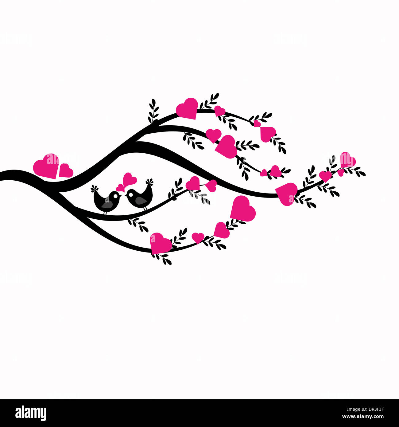 Love tree with birds on branches Stock Photo