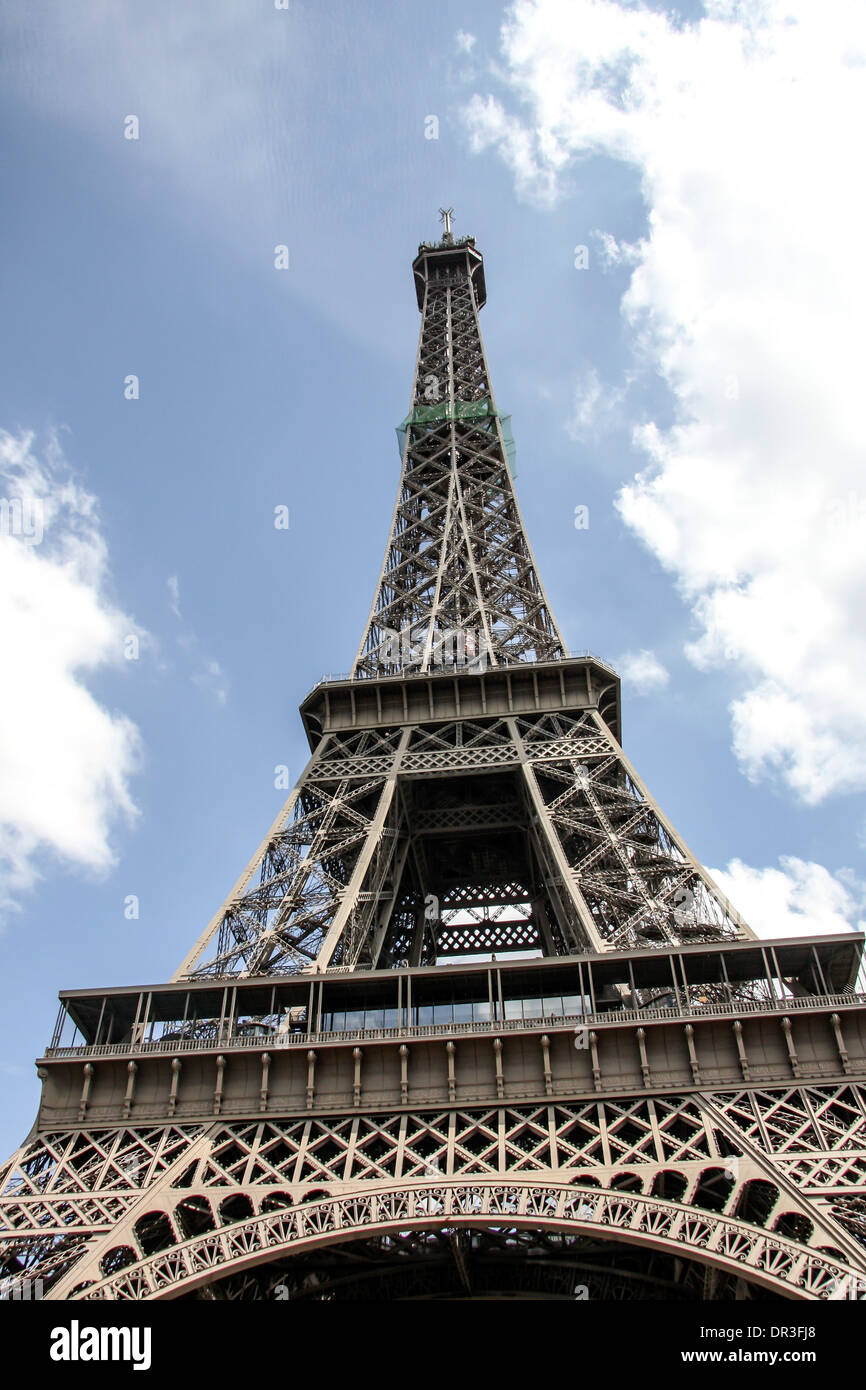 Eiffel tower in paris, france, viewed from below on a sunny day Stock Photo