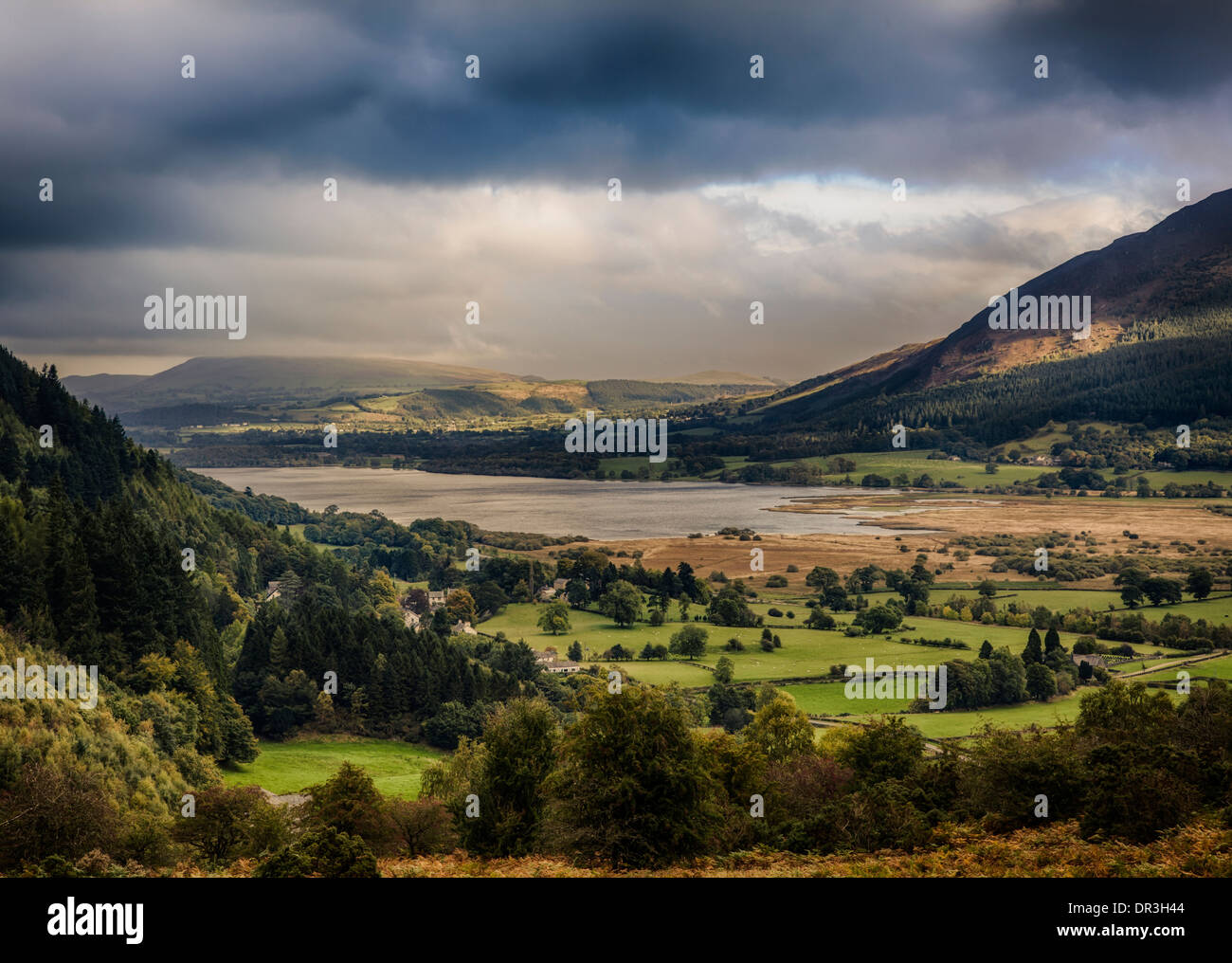 Bassenthwaite, Lake District, from Braithwaite with Skiddaw on right Stock Photo