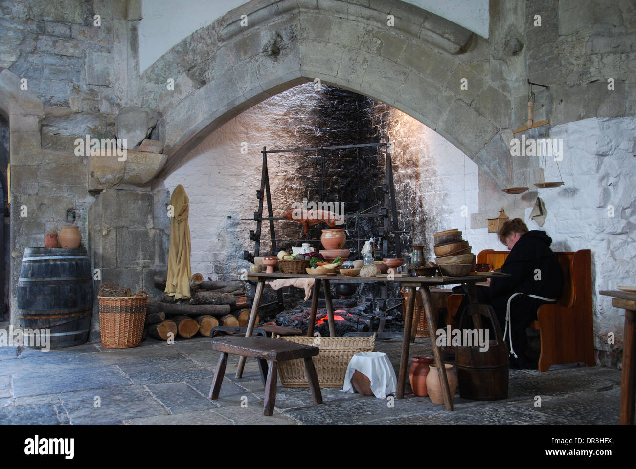 Abbot's Kitchen interior, Glastonbury Abbey UK Stock Photo 65847822