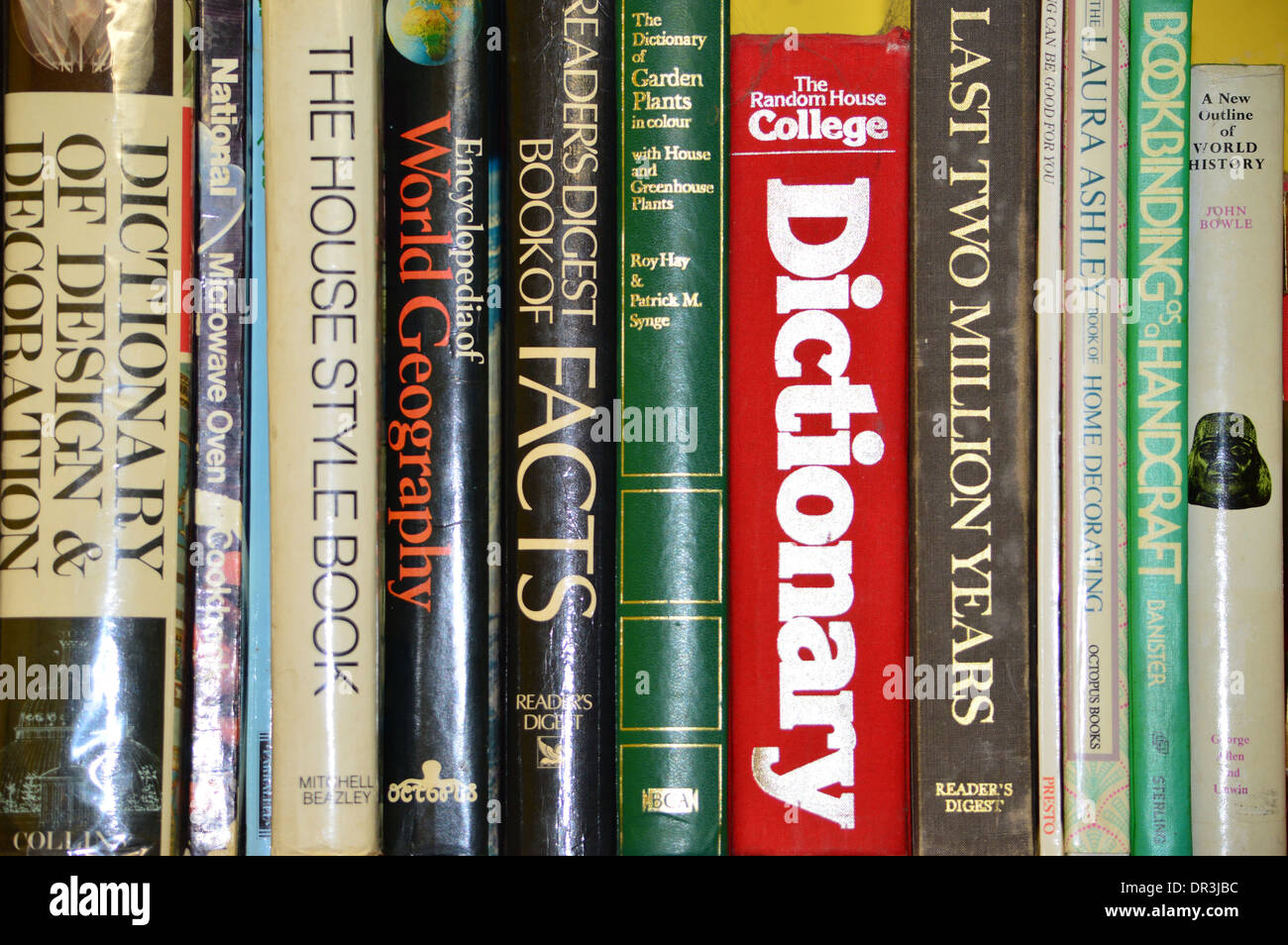 Books on shelf showing titles on spines Stock Photo 65848480 Alamy