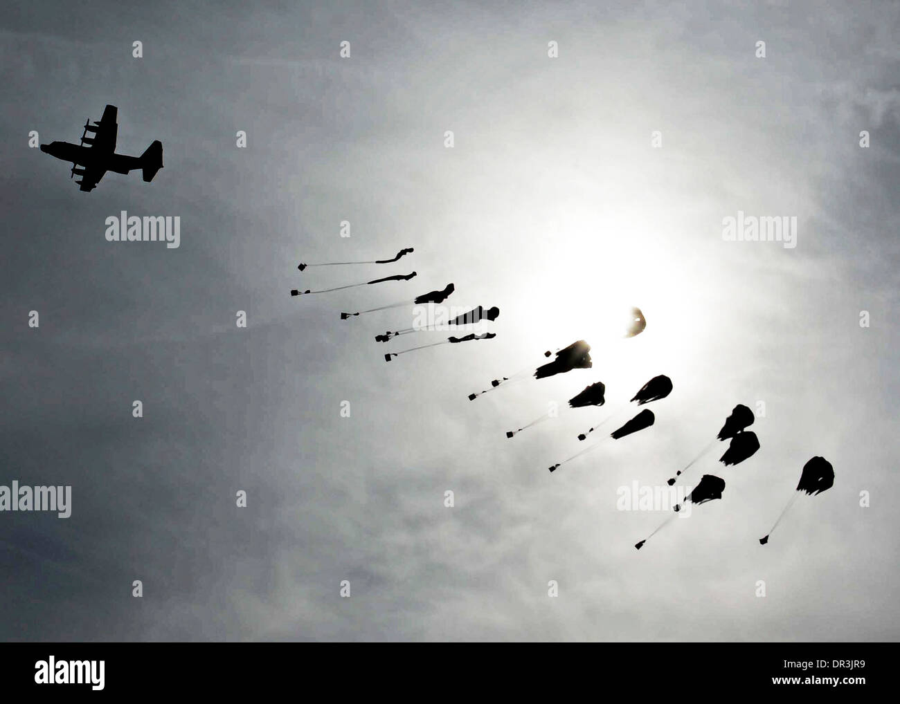 C-130 Hercules airdrops supplies for coalition Forces in Afghanistan Stock Photo