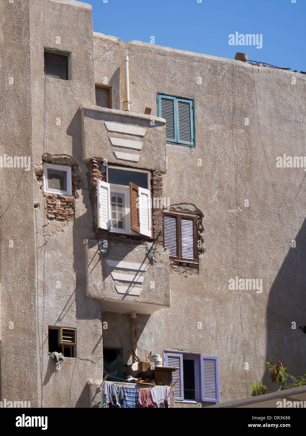 Egyptian apartment housing along the river Nile in Qena, Egypt Stock