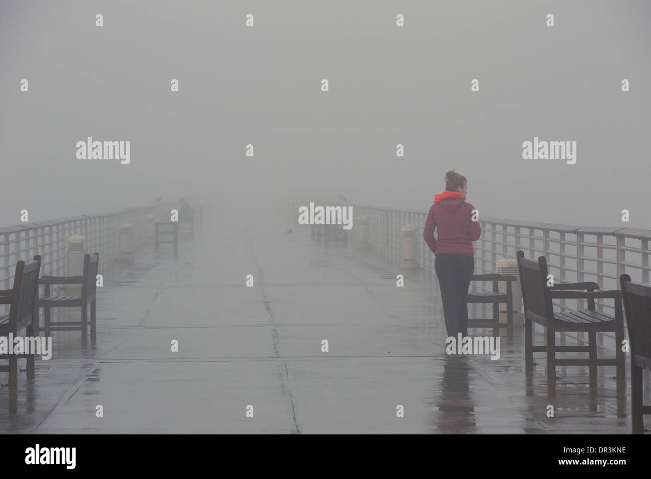 Fog on the Pier. Hermosa Beach, Los Angeles, California. Stock Photo