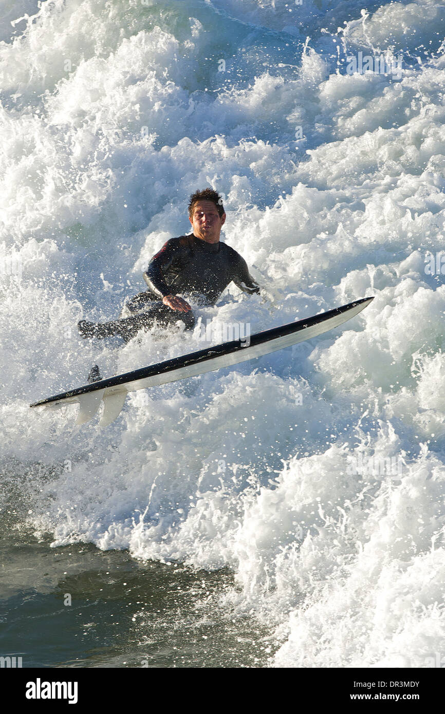 Weekend Surfing at Hermosa Beach, Los Angeles, California.. Stock Photo