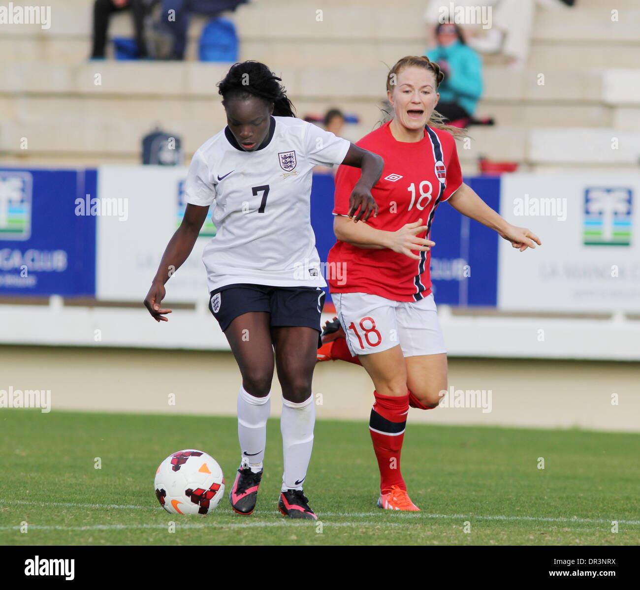 La Manga, Spain. 17 January 2014, La Manga Club. Women's Friendly International: England 1 Norway 1 Eniola Aluko England  Photo Alamy Live News Stock Photo