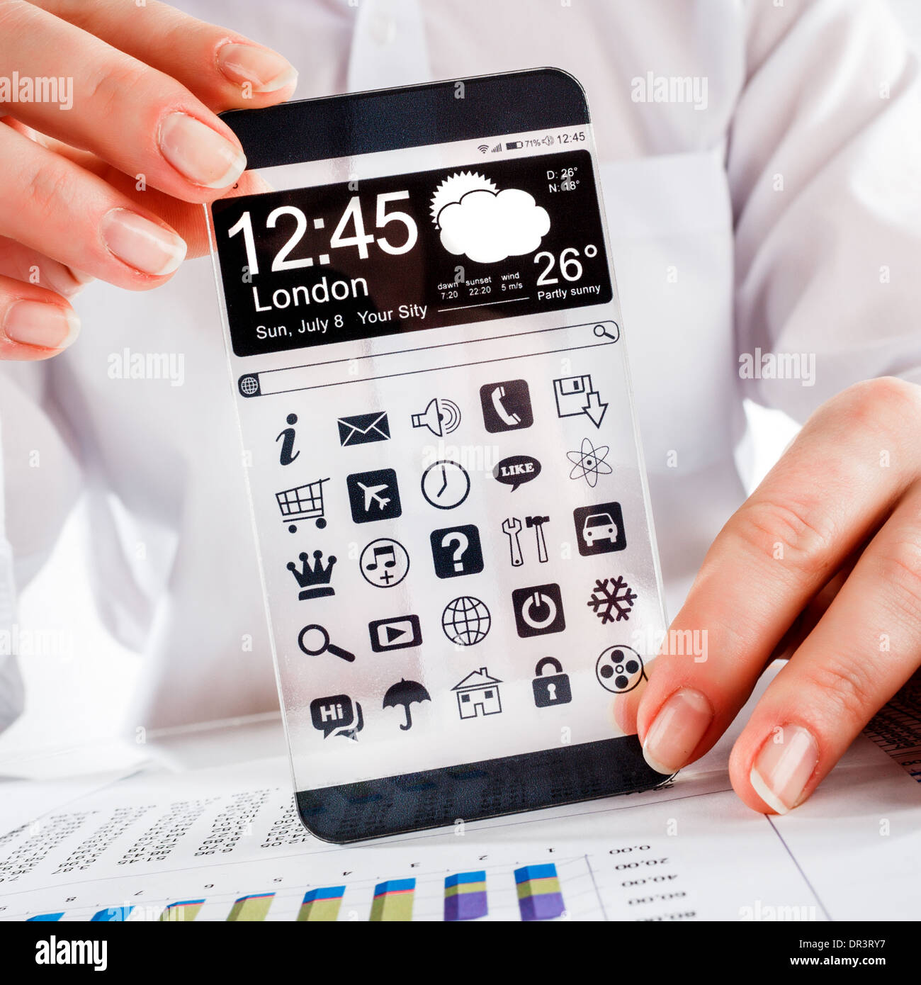 Android Phone With Clear Screen Smart phone with transparent screen in human hands Stock Photo - Alamy