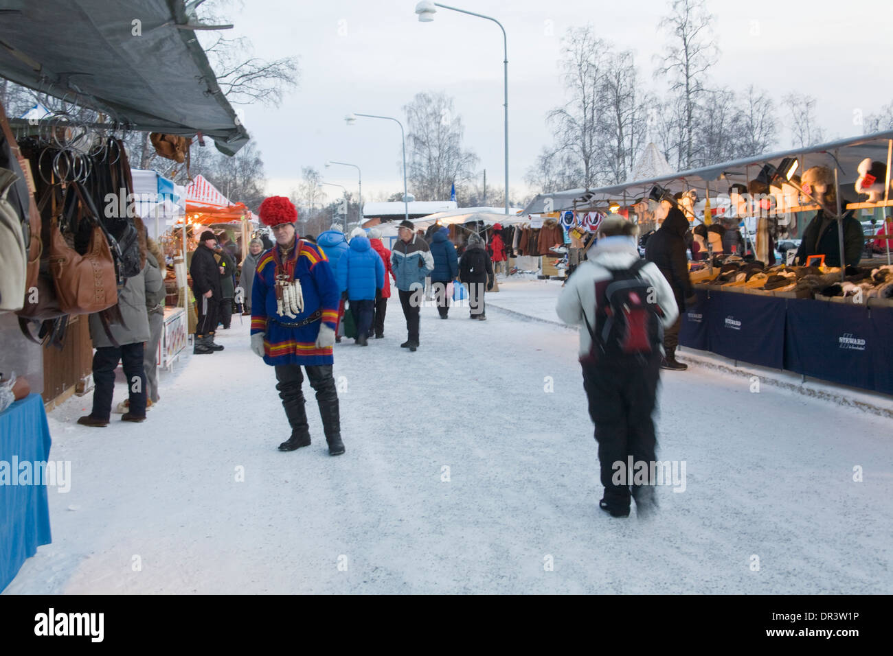 Market street Jokkmokk fair Laponia Sweden Winter Stock Photo