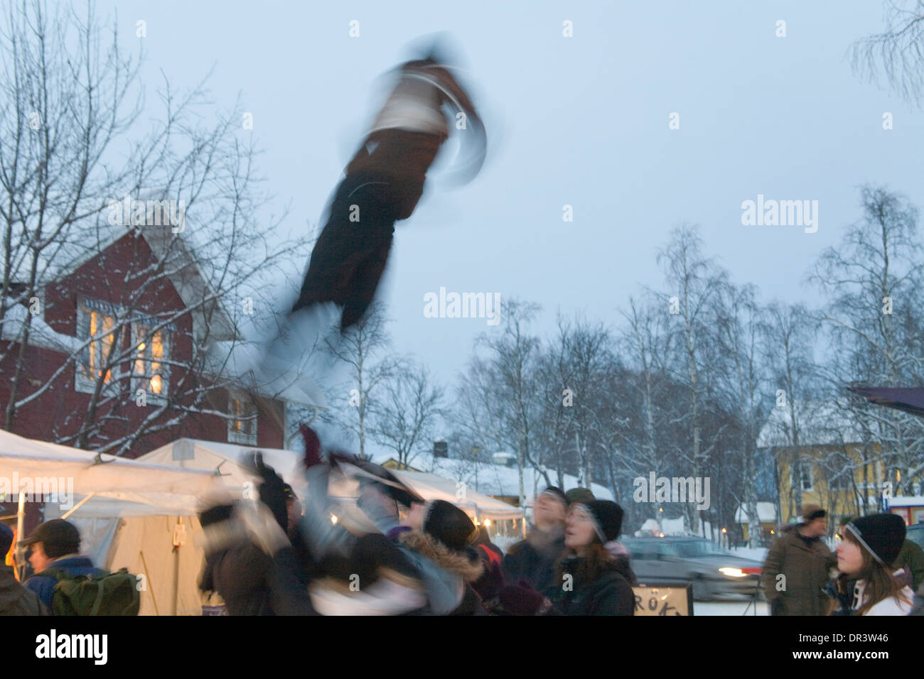 Acrobatic group Market street Jokkmokk fair Laponia Sweden Winter Stock Photo