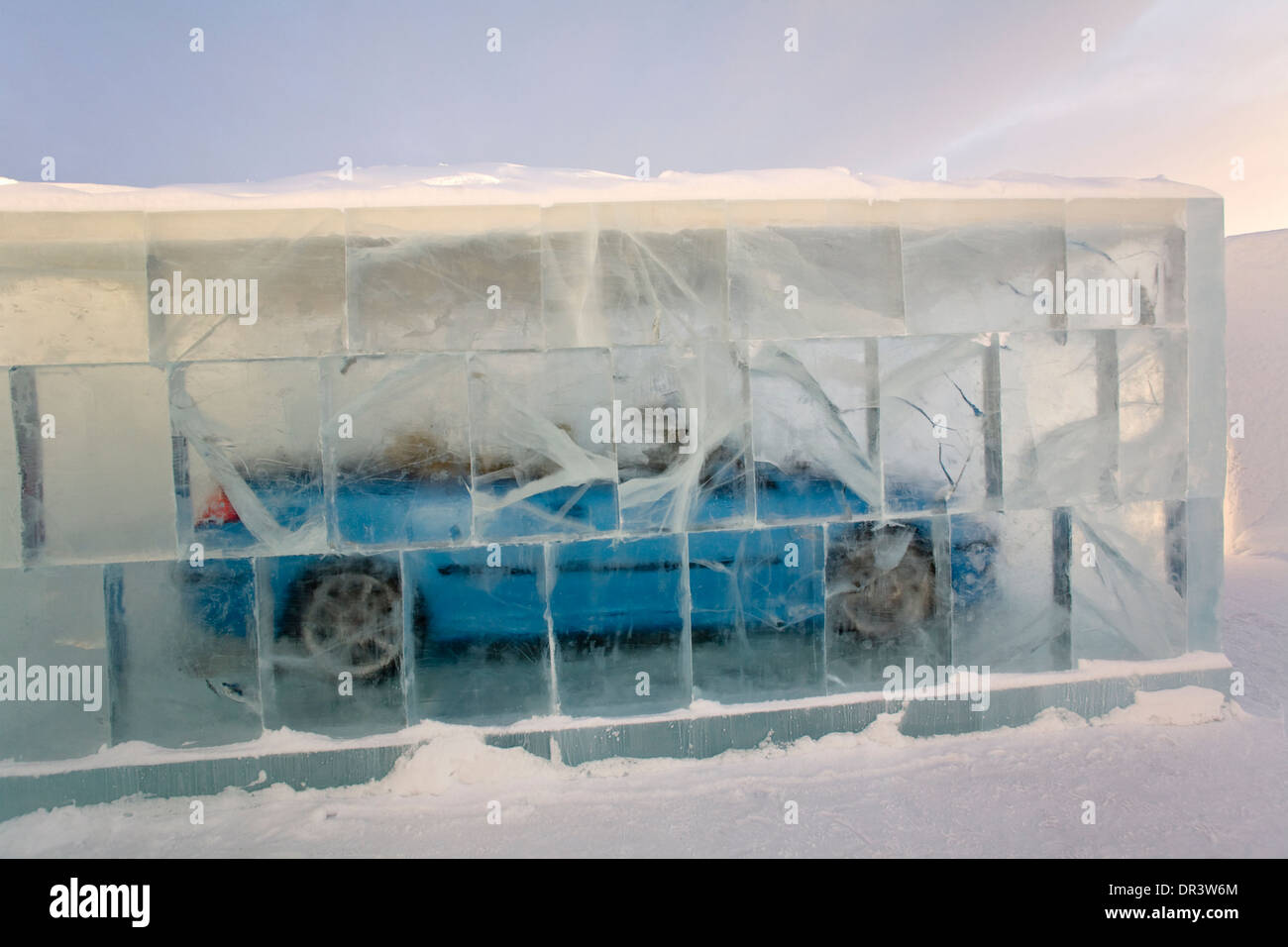 A Saab automobile car in a frozen ice box Icehotel Jukkasjärvi Laponia Sweden Winter Stock Photo