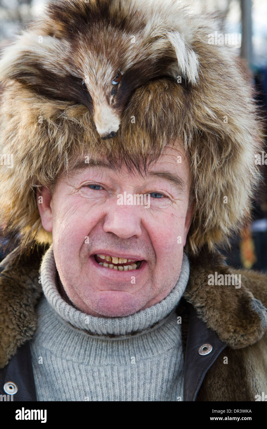 Fur cap Jokkmokk fair Laponia Sweden Winter Stock Photo