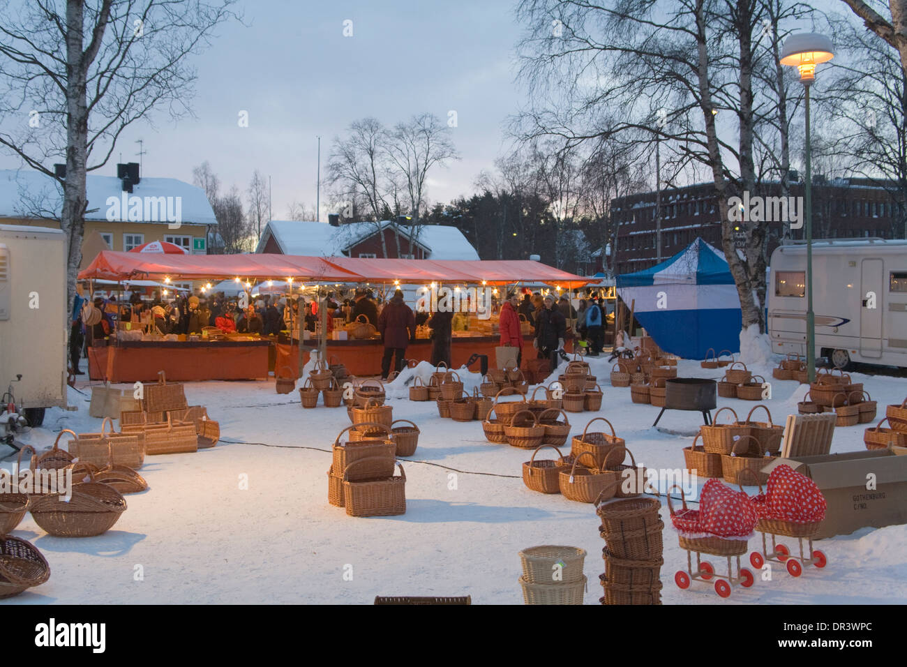 Market booth Jokkmokk fair Laponia Sweden Winter Stock Photo