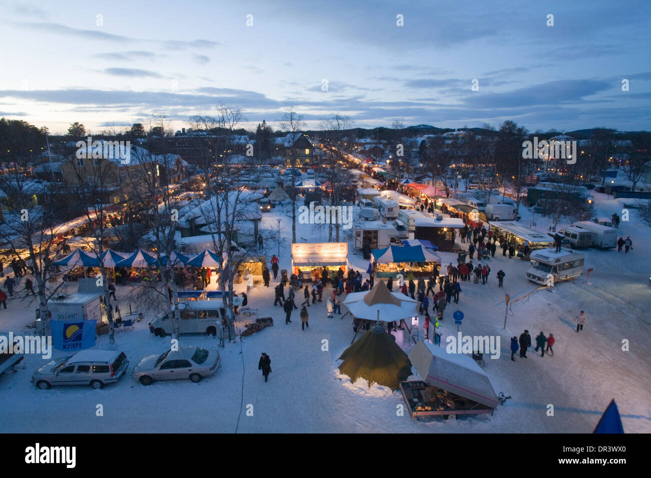 Arial view Jokkmokk fair Laponia Sweden Winter Stock Photo