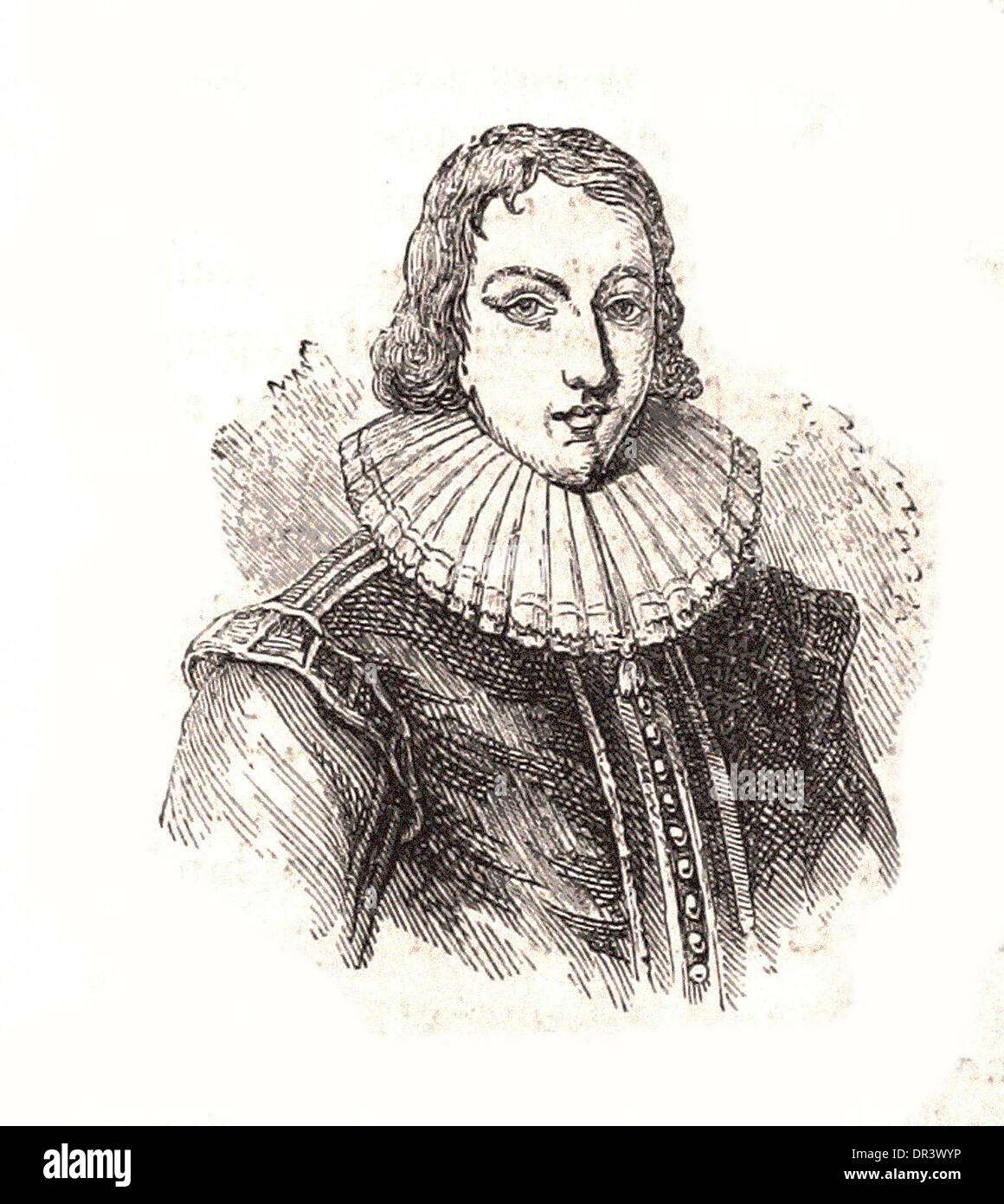 Portrait of Milton in his earlier years - Britsh engraving Stock Photo