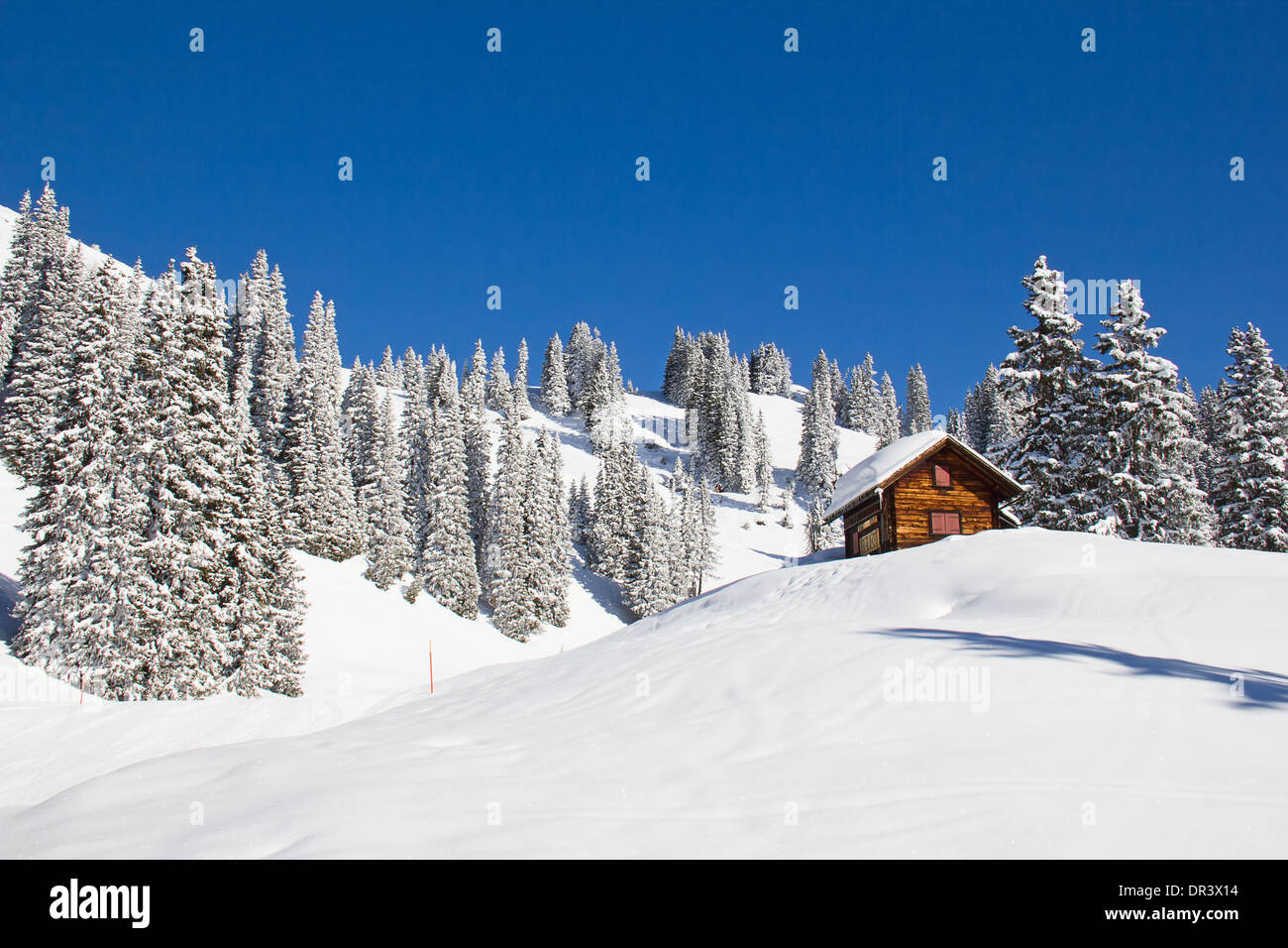 Winter in the swiss alps (Braunwald, Glarus, Switzerland Stock Photo