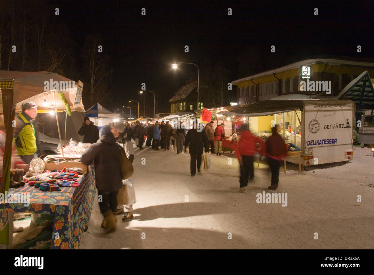 Market street Jokkmokk fair Laponia Sweden Winter Stock Photo