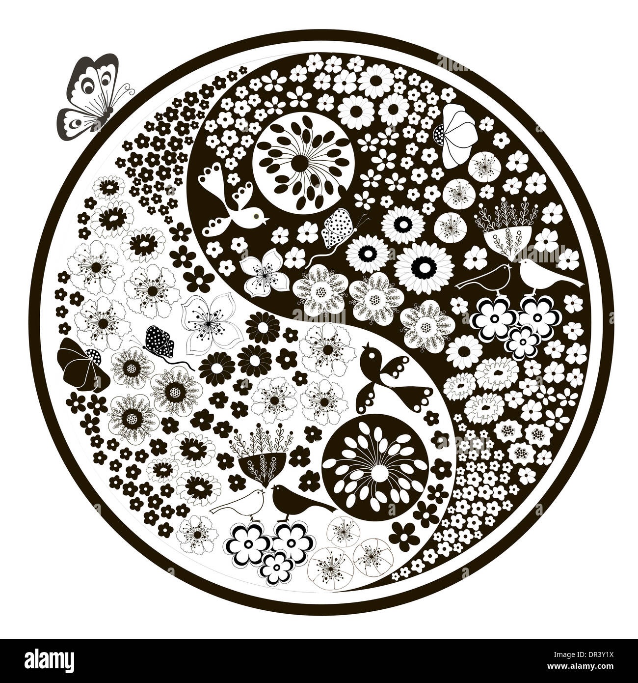 Black and white flowers, yin yang Stock Photo - Alamy