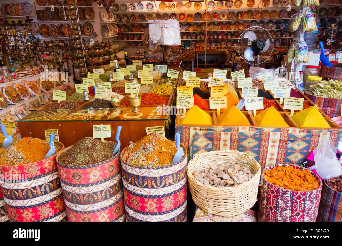Various spices and herbs at a Turkish shop Stock Photo Alamy