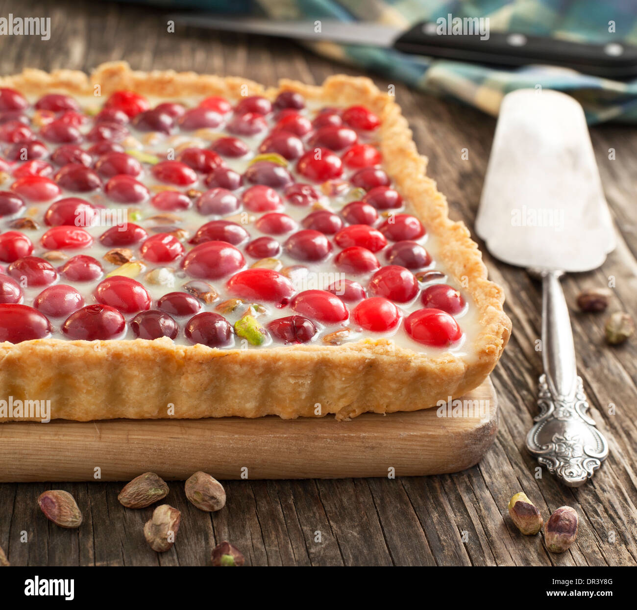 White chocolate tart  with pistachio and cranberry Stock Photo