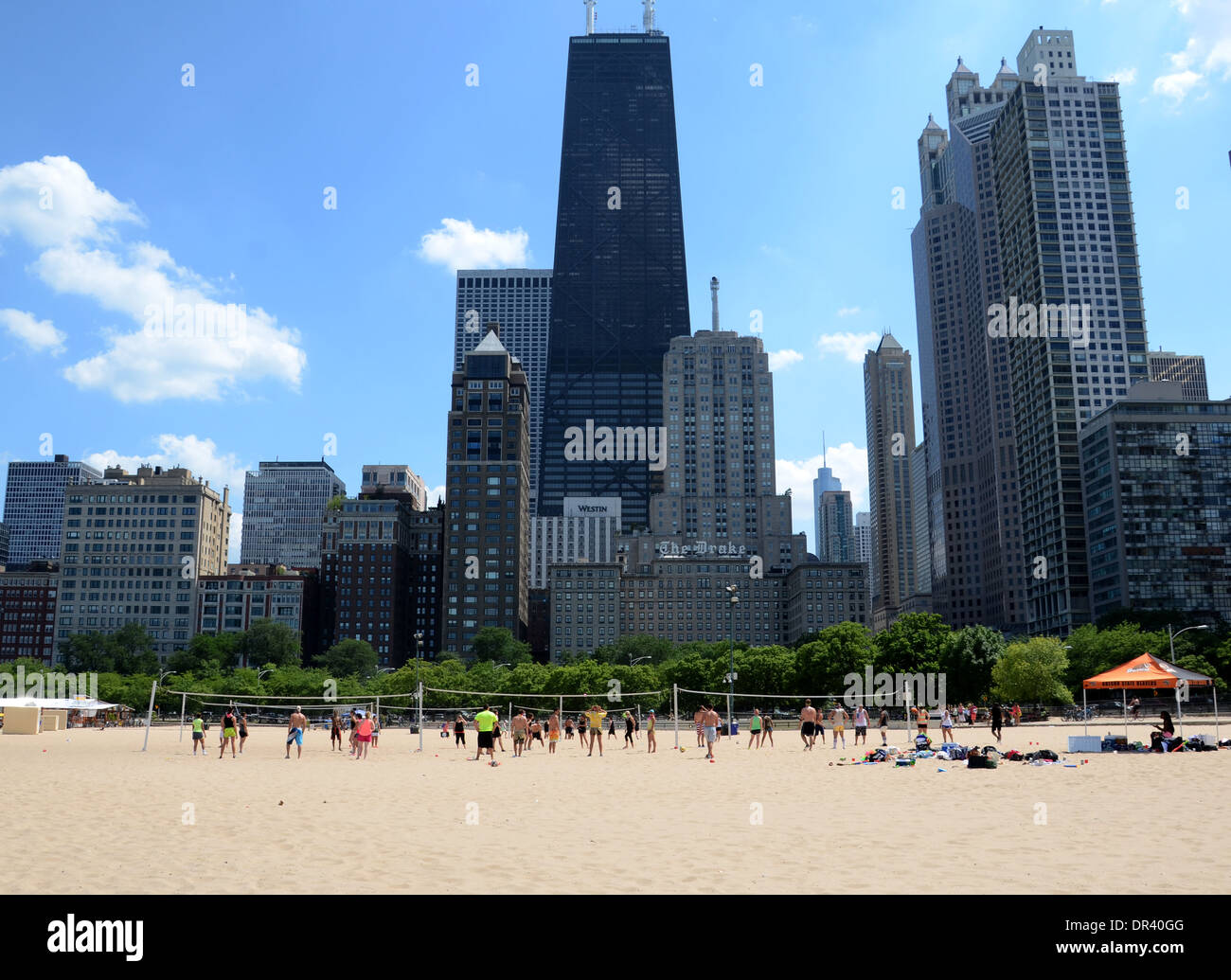 CHICAGO JULY 19 Volleyball players enjoying a game at Ohio Beach in Chicago, IL, July 19