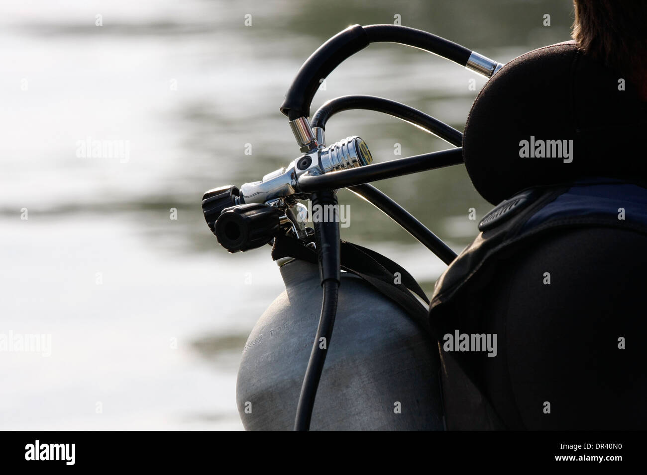 Scuba diver oxygen tank before doing a rescue dive Stock Photo Alamy