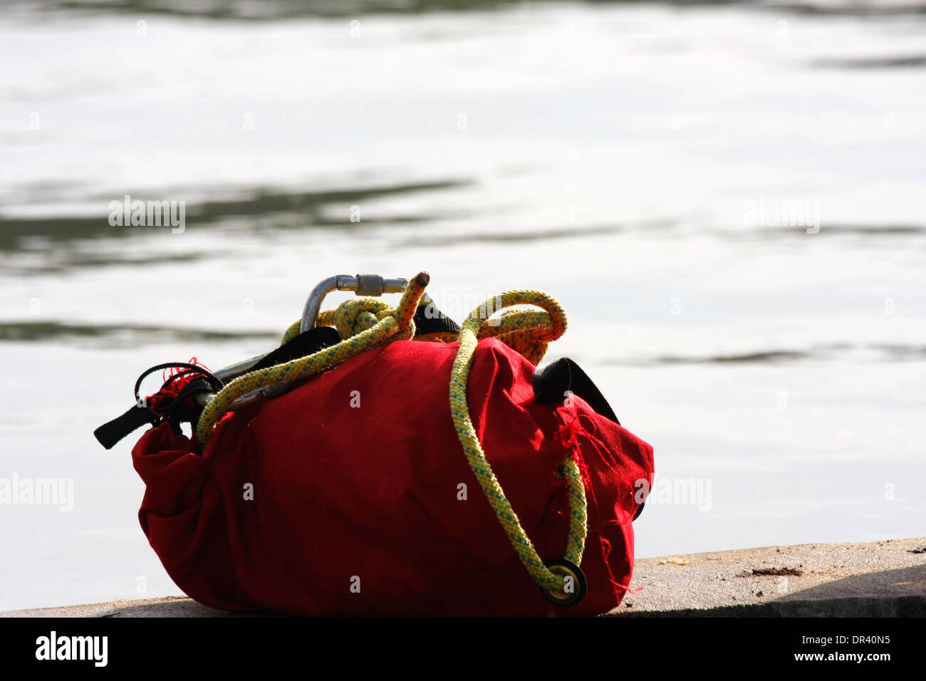 Dive team search and rescue rope bag ready to use in a search dive effort Stock Photo