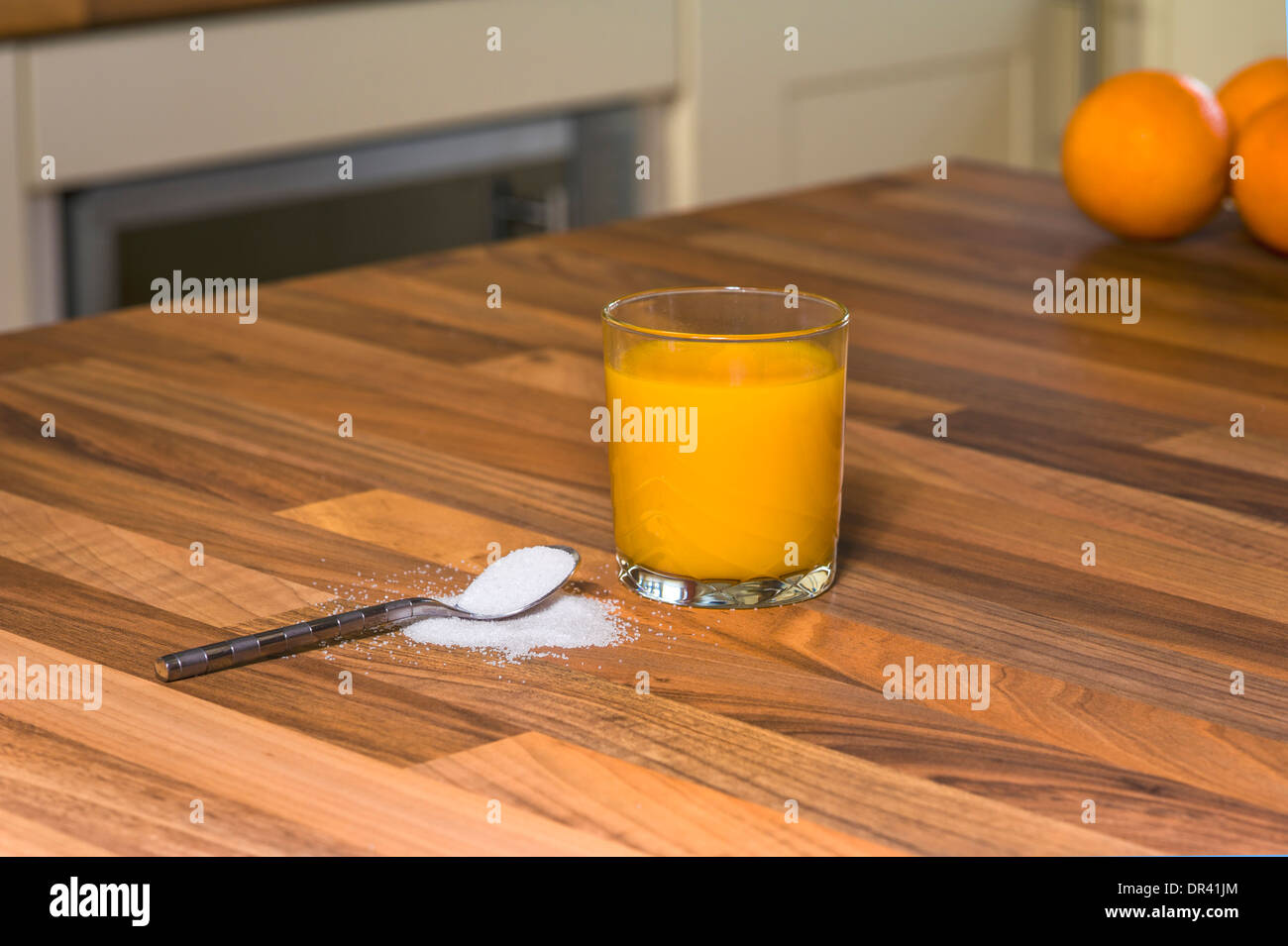 Orange juice and sugar, high quantities of sugar in fruit juices Stock