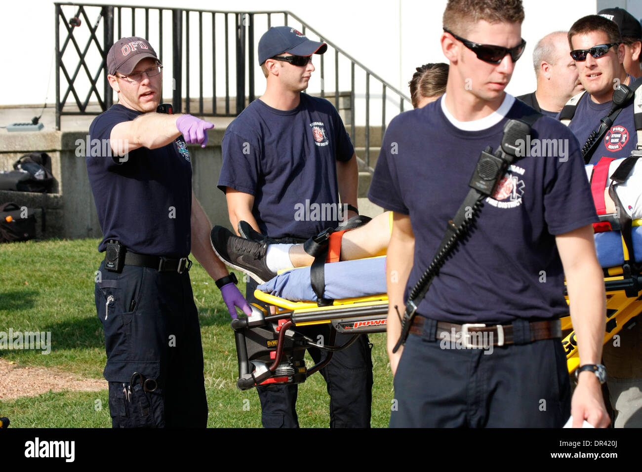 EMT giving directions to emts for mass casualty victims Stock Photo