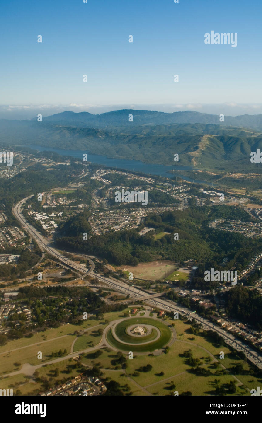 Aerial over the San Francisco peninsula and the San Andreas Earthquake fault, near Daly City, California Stock Photo