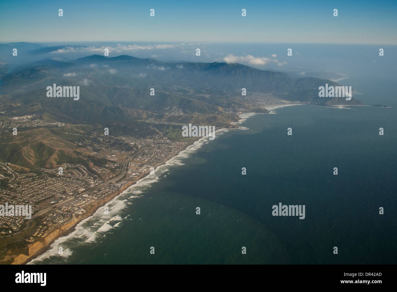 Aerial above the coast at Pacifica, California Stock Photo