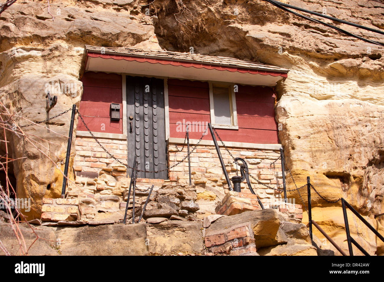House front built in to the Jordan Sandstone formation in McGregor Iowa
