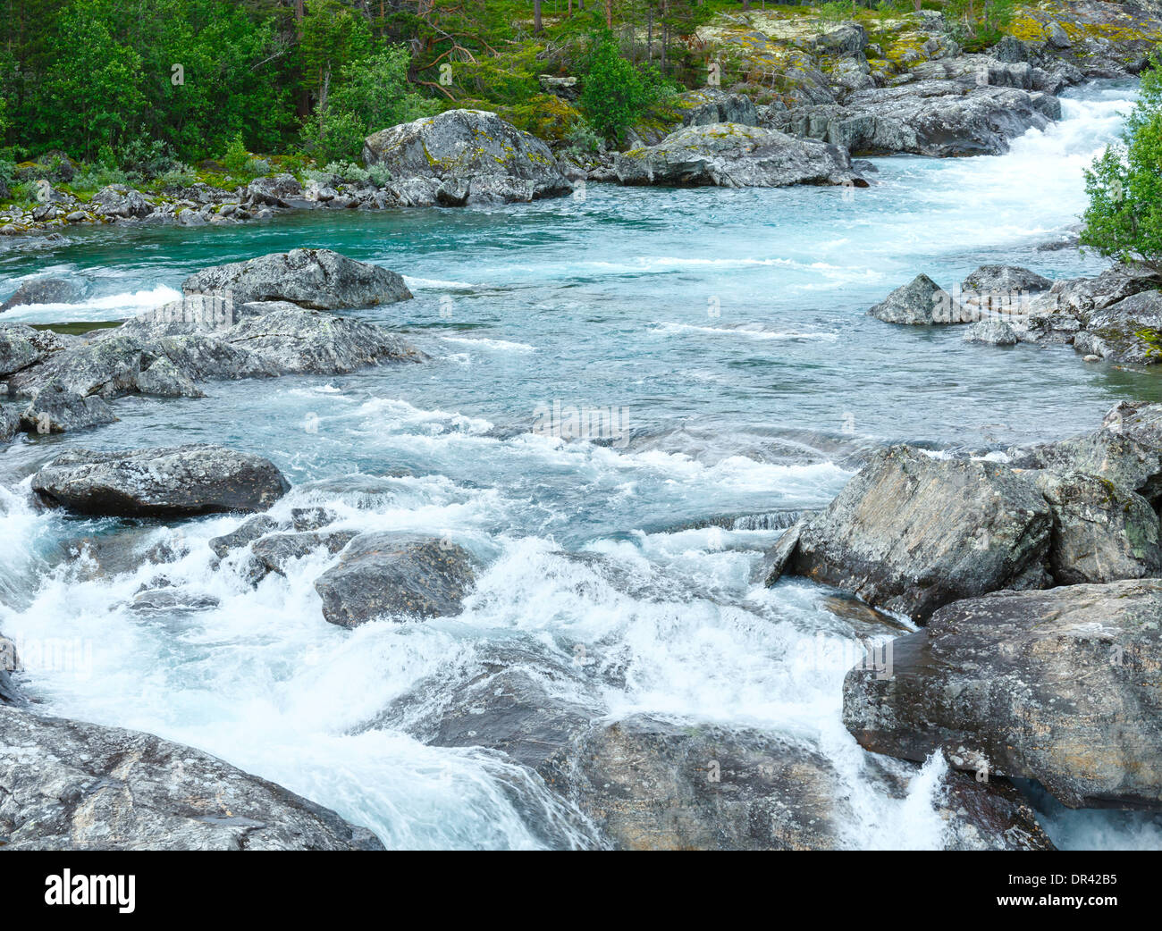 Summer mountain river waterfalls view (Ottafossen, Norge ) Stock Photo
