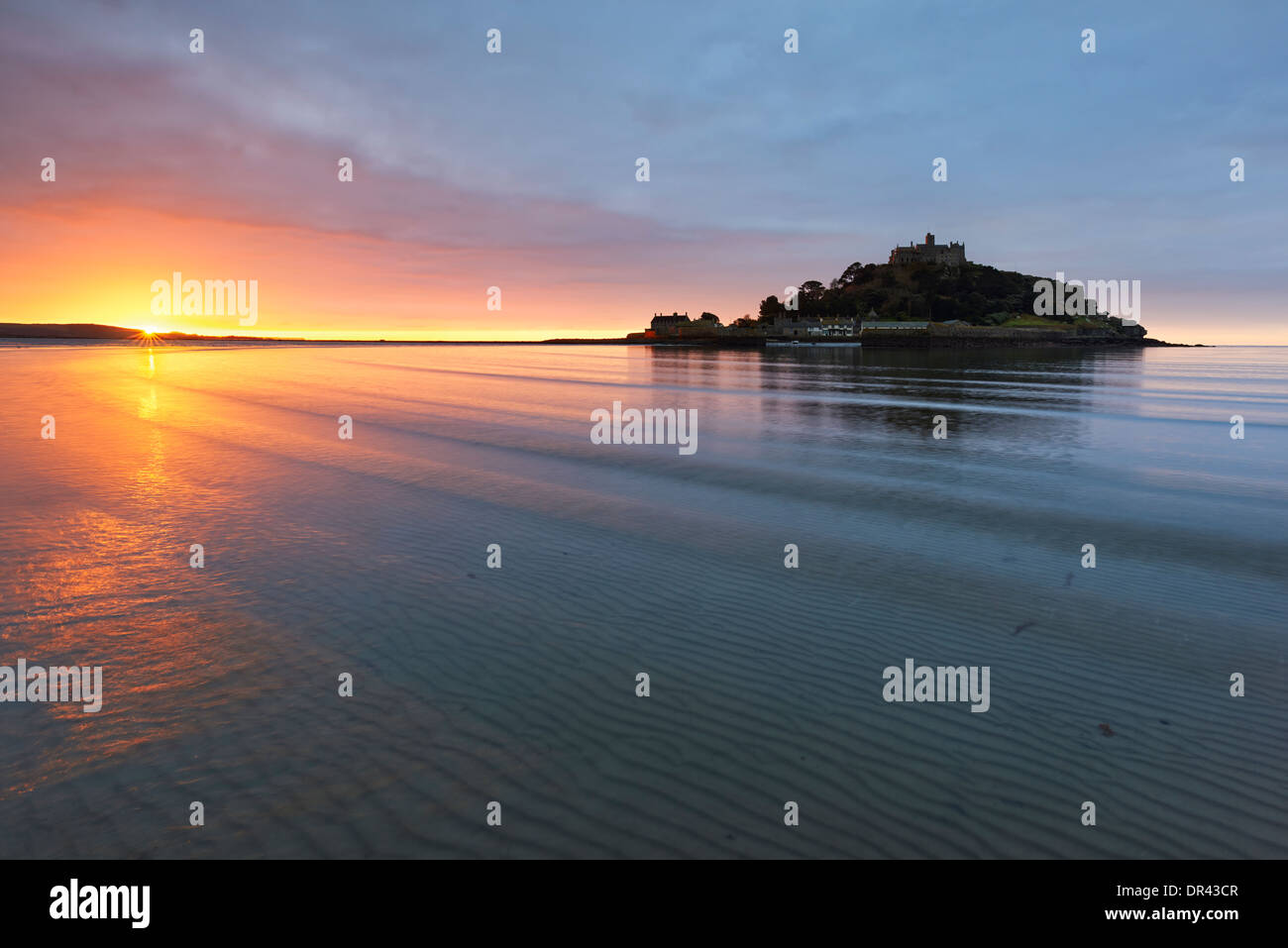 Sunrise over Mounts Bay and St Michael's Mount Stock Photo