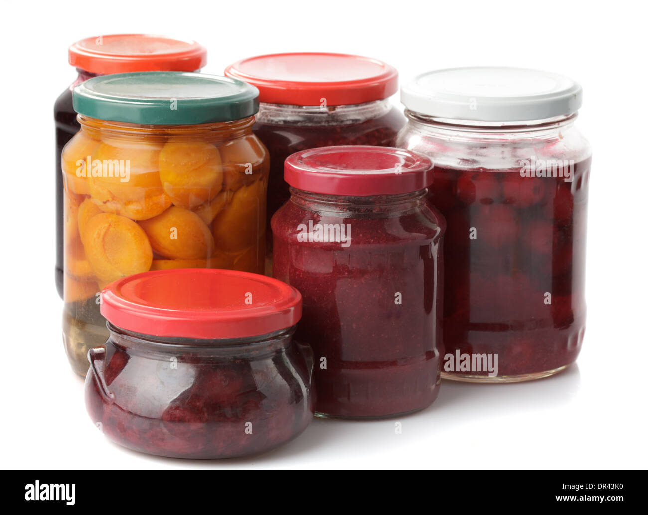 Various jams and compotes isolated on white Stock Photo